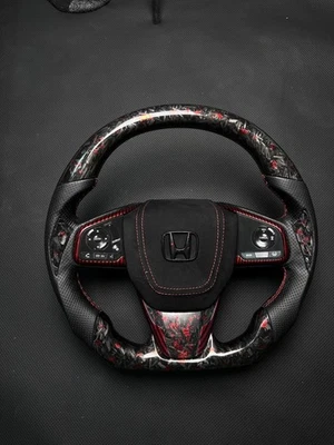 Volante de fibra de carbono compatible con Honda Civic Gen 10th (2016-2021) Foto 1 de 4