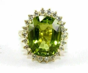 7..54 Ct Oval Cut Natural Peridot & Diamond Wedding 14K Ring Yellow Gold Size 8 - Picture 1 of 10