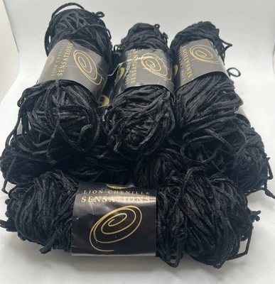 Lote 8 Fios Lion Brand Chenille Sensations Preto # 153 Mesmo Corante 1,4 Oz - Imagem 1 de 3