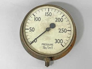 LARGE 9 inch VINTAGE BRASS PRESSURE GAUGE 300 psi STEAM ENGINE RAILWAY SHIP f - Picture 1 of 4