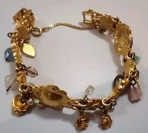 Pulsera Kirks Folly Vintage REMEMBER JOY LOVE PEACE Dije Cristal Tono Oro Rosa - Imagen 1 de 6