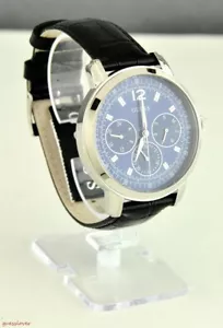 Neu Stilvolle 100% Original Uhr GUESS Schwarz Leder Blaues Zifferblatt Herren Neu U0790G2 - Bild 1 von 6