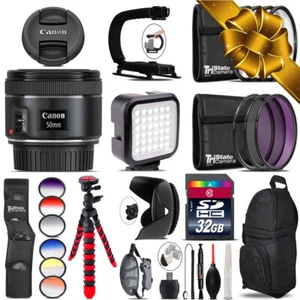Canon EF 50mm f/1.8 STM Lens - Video Kit + Color Filter - 32GB Accessory Kit - Picture 1 of 10