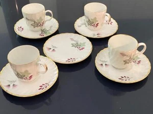 Block Bidasoa Vtg Spain Espresso Demitasse 9 pc Set Cups Saucers Leaf Motif - Picture 1 of 8