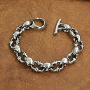 Enorme Brazalete Pesado de Plata de Ley 925 Para Hombres Motociclista Punk Cadena de Eslabones TA245A BZ - Imagen 1 de 18