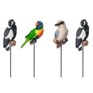 4x Garden Polyresin Aussie Bird on Stick 12cm Outdoor Ornament Patio Decor Asst - Picture 1 of 3