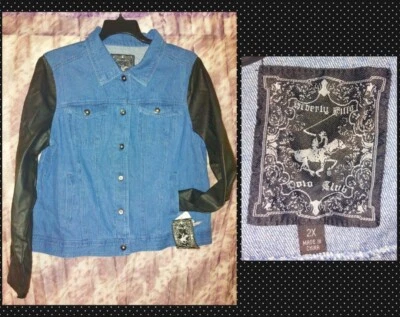 Chaqueta vaquera azul club polo Beverly Hills Plus para mujer con cuero sintético Slvs 2X nueva con etiquetas Foto 1 de 4