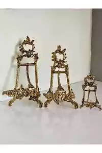 Brass Plate Stand Set, Elegant Plate Holder Rack Display 3 Pcs, Book Stand - Picture 1 of 3