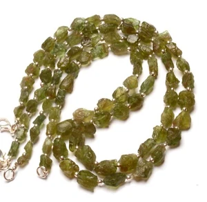 Natural Green Apatite Gems 7 to 11 mm Unpolished Nugget Shape Beads 17" Necklace - Picture 1 of 7