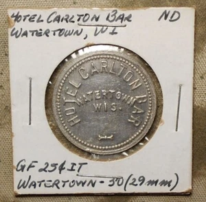 Bar Watertown, Wisconsin, Hotel Carlton bueno para 25c en comercio. Aluminio, 26 mm - Imagen 1 de 2