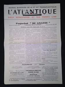 1949 SS De Grasse 'L'Atlantique' Newsletter - French Line - Bild 1 von 2