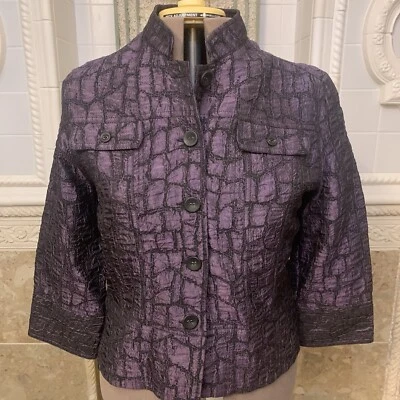 Ruby Rd. Talla grande.  Chaqueta o top morado.  Manga 3/4.  Cuello Nehru.  B107 Foto 1 de 4
