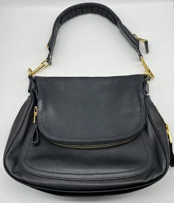 Bolso de Hombro Tom Ford Jennifer Doble Cremallera Cuero Granulado Negro Mediano Foto 1 de 4
