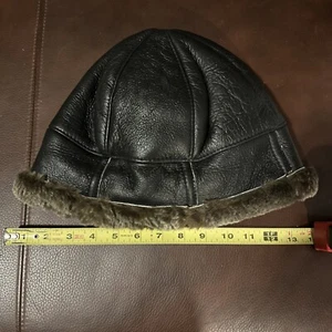 RICADO B. H. Unisex Beanie XL Leather Genuine Shearling ! - Picture 1 of 6