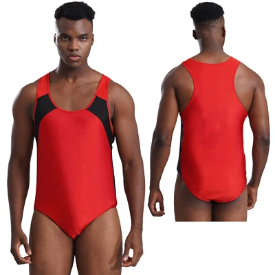 Men's Sleeveless U Neck Leotard Bodysuit Wrestling Singlet Swimming Jockstrap - Image 1 of 4