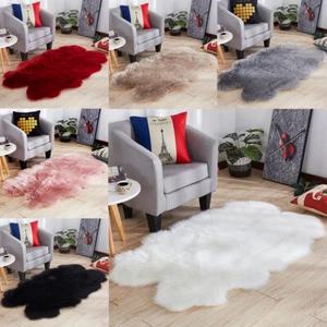 Faux Sheepskin Fur Rug Long Pile Shaggy Fluffy Carpet Sofa Bedside Mat 90x150cm - Picture 1 of 16