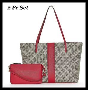 2-teiliges Set hellbraun rot Liz Claiborne LISA Monogramm große Beuteltasche Schulter Handtasche $ 90 - Bild 1 von 16