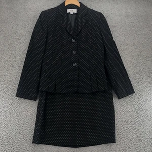 Le Suit Set Womens 6 Petite Black Pleated Blazer Button Knee Pencil Skirt Office - Picture 1 of 18