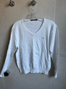 Ralph Lauren Womens Sport V-neck Sweater - White with pink XL - Picture 1 of 2