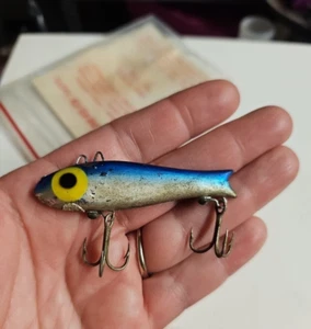 BINGO Vintage Fishing Lure Blue & Silver Crank bait W/ Double Hooks Made USA - Picture 1 of 22