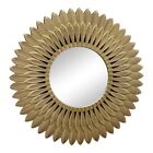 Large Gold Feathered Wall Mirror Wood Frame Home Decorative Round Glass Vintage