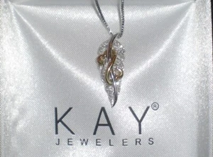 Jane Seymour SS 10K YG Open Hearts FEATHER Diamond Necklace ๐ KAY ๐ RARE!! - Picture 1 of 24