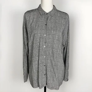 J Jill karierte gepunktete graue Bluse Gr. M Langarm Hemd Knopfleiste Viskose - Bild 1 von 8