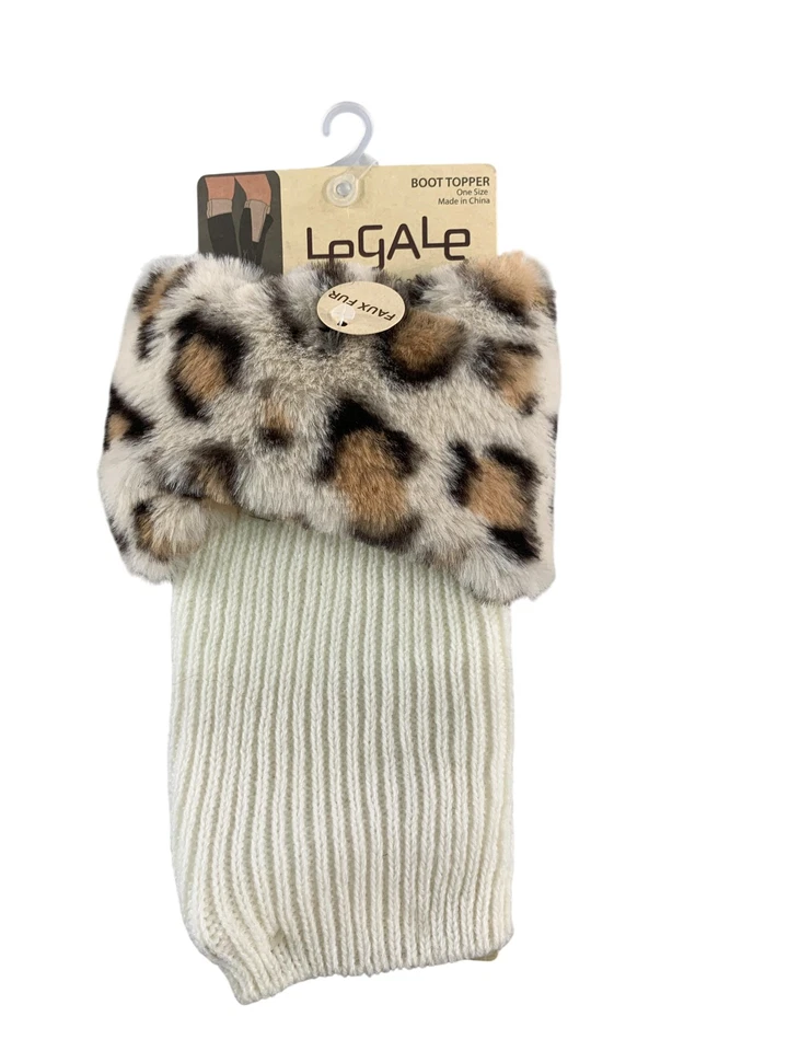 Topper de bota legal para mujer talla única puño de piel sintética de leopardo tejido puños de bota crema Foto 1 de 4