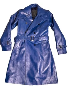 Abrigo The Bombay Leather Co de cuero real doble botonadura para mujer talla grande azul - Imagen 1 de 12
