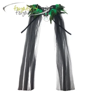 Halloween Feather Cloak Black Haircoat Collar Mesh Cloak Long Dress Pendant - Picture 1 of 27