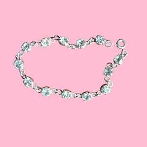 Vintage Sterling Silver Faceted Crystal Glass Bracelet Formal Wedding SIGNED 7" - Picture 1 of 9