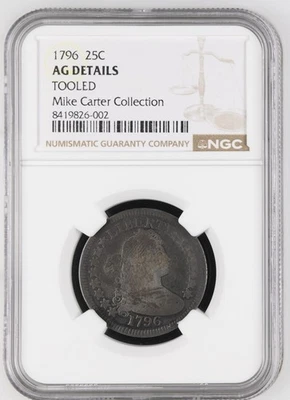 Busto drapeado cuarto 1796 25c graduación profesional ag detalles mecanizados Foto 1 de 4