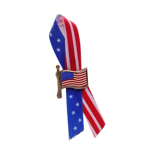 Gold Tone USA Flag With Ribbon Butterfly Clutch Lapel Tie Tack Pin - 1 Inch - Picture 1 of 2