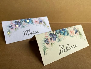 6x Azul Marino Rubor Rosa Nombre LUGAR TARJETAS Flor Rosas Corona Mesa Boda Decoración - Imagen 1 de 12