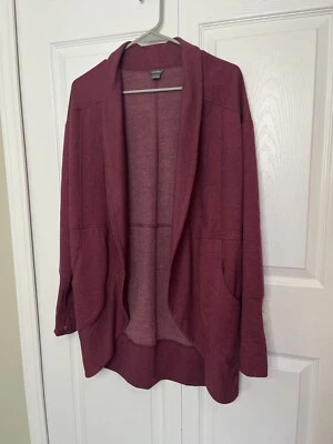 Eddie Bauer Ladies Fleece Open Cardigan S Ruby Maroon Warm Thumb Hole Pockets - Image 1 of 4