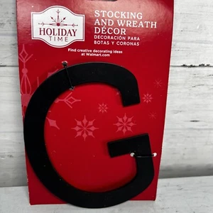 Holiday Time Black Metal "G” Monogram Ornament Letter Stocking & Wreath Decor 5” - Picture 1 of 3