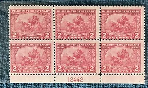 Scott #549, 2c Pilgrim Tercentenary, Bottom Plate Block, F+ MNH, SCV$135 - Picture 1 of 2