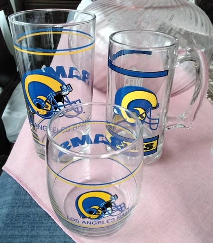 Vintage Los Angeles LA Rams NFL Beer Mug Tall Drink Glass Rocks Set Of 3 Cover