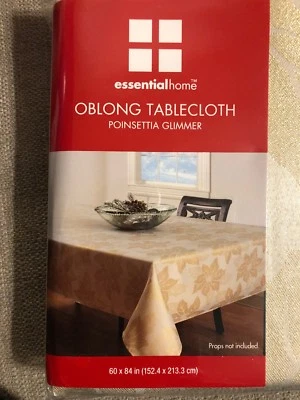 Essential Home Tablecloth Ivory Gold Christmas Poinsettia Glimmer oblong 60 X 84 - Image 1 of 4