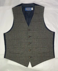 MENS PENDLETON 100% pure Virgin Wool Vest Button Front Brown & Blue Size 40 READ - Picture 1 of 13