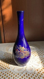 Cobalt Blue 8” Bud Vase Vintage Japan Floral Flowers Cart Wagon Gold Trim - Picture 1 of 6