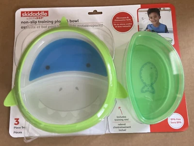 Conjunto de prato e tigela de treinamento antiderrapante Skip Hop verde *NOVO* Shark 9M944710 - Imagem 1 de 4