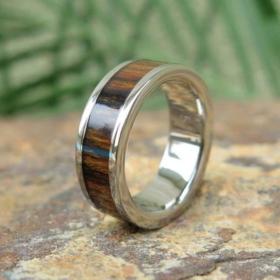 Alianza de anillo de boda de titanio de madera de joyería hawaiana de 6 mm #TRG-1001-06  Foto 1 de 4