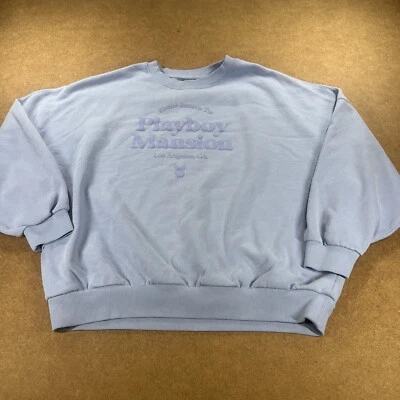 Playboy Sweatshirt Women XS/S Blue Boxy Crop Oversized Crewneck Grunge LA Cali - Image 1 of 4