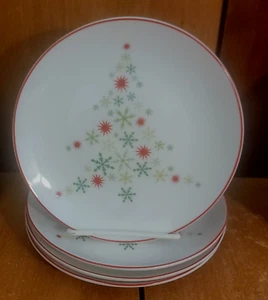 Crate & Barrel SNOWFLAKE CHRISTMAS TREE Appetizer plate set of 4, 7", Excellent - Picture 1 of 10
