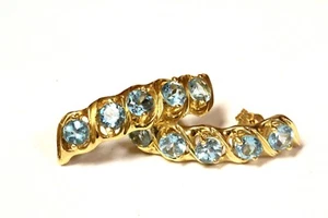 14k yellow gold blue topaz half hoop gemstone earrings 4.2g estate womens bar - Picture 1 of 7