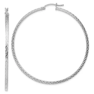 60mm Sterling Silver Rhodium-Plated Shiny-Cut 2X60mm Square Tube Hoop Earrings - Picture 1 of 6
