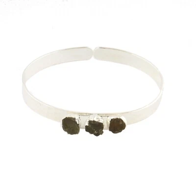 August Birthstone Rough Peridot Silver Plated Hammered Band Adjustable Bangle - Image 1 of 3