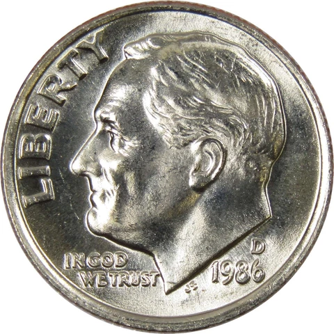 1986 D Roosevelt Dime BU Uncirculated Mint State 10c US Coin Collectible Cover