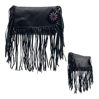 OLIVIA MILLER Clutch Bag Convertible Fringe Handbag Vegan Leather Boho BLACK NWT - Image 1 of 4